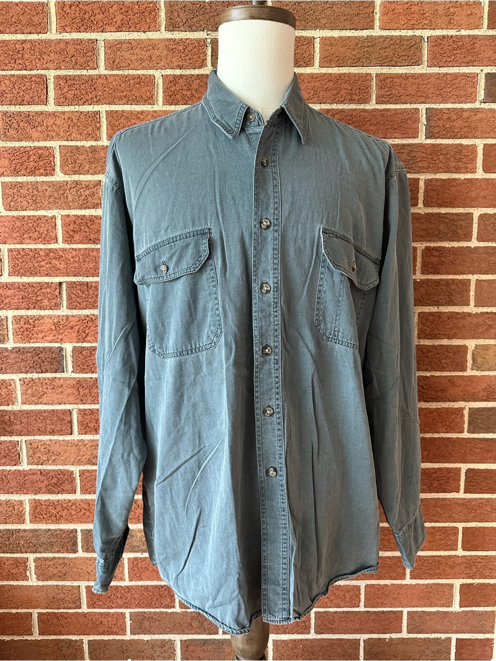 Vintage Bugle Boy Denim Shirt Mens XL Blue Chambray Button Up Western 90s